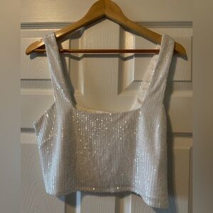 SHOW ME YOUR MUMU White Sequin Cropped Tank & Skort SET